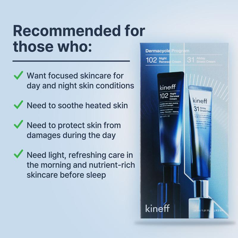 Kineff Dermacycle Program (All-day & Night) Centella Asiatica Niacinamide Tocotrienol Facial Cream (30mL x2) Skincare Intensive Hyaluronic Acid Peptides Shea Butter Rice Bran Oil Avocado Extract