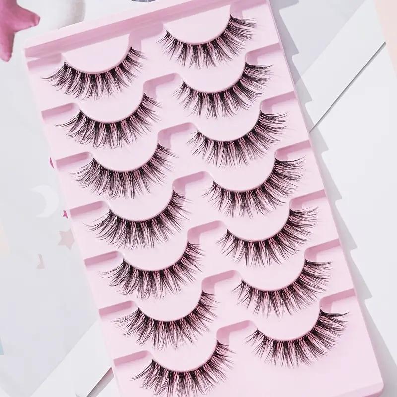 Natural Wispy False Eyelashes (7 Pairs), Crisscross Fish Tail Style Eyelash Extensions, Self Grafting False Eyelashes,  Eye Makeup Accessories