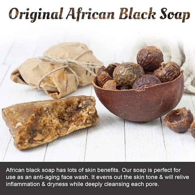 It's Pure Natural African Black Soap Bars Original (Pack of 3) Organic Raw Soap for Face & Body Body Care Body Wash