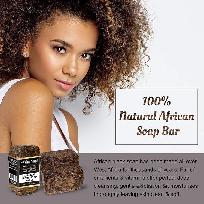 It's Pure Natural African Black Soap Bars Original (Pack of 3) Organic Raw Soap for Face & Body Body Care Body Wash