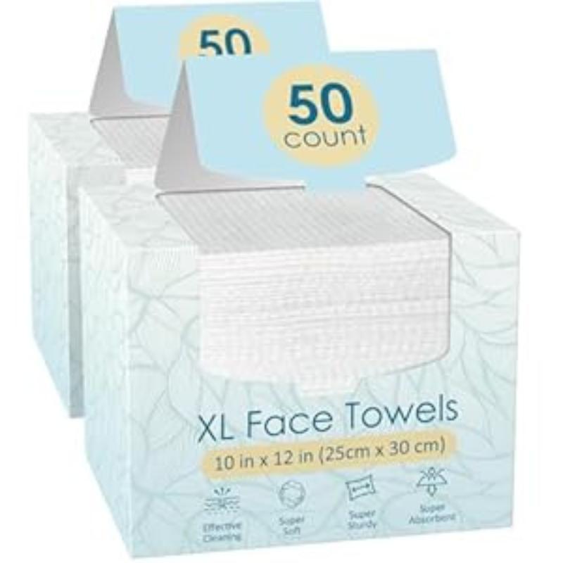 100 Count (2 Box) XL Disposable Face Towels 10” x 12”, 100% Viscose Fibre, Soft & Skin Friendly Face Towelettes Disposable, Facial Tissue Face Wipes for Women Cleansing