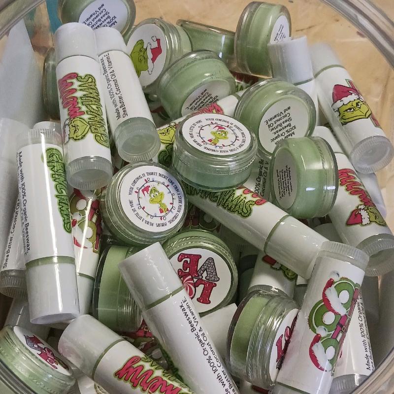 Green Christmas Lip Balm - Organic Beeswax, Shea Butter, Coconut Oil, Vitamin E - Festive Flavors Moisturizing Smooth Skincare