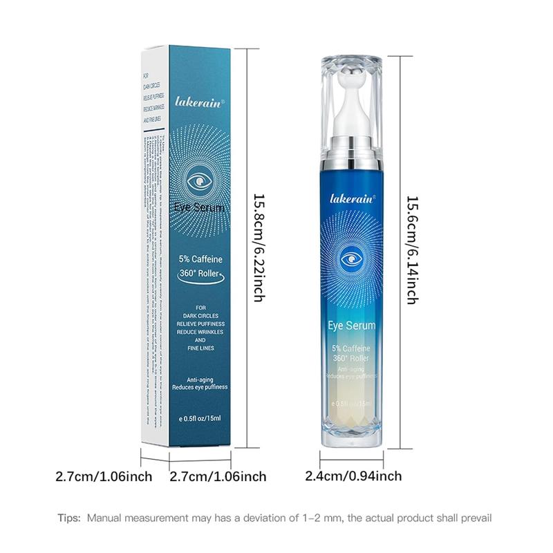 5% Caffeine Eye Serum with 360° Massage Roller Eye Serum for Dark Circles & Relieve Puffiness, Tighten Lifting Brightening Under Eye Cream Skin Care