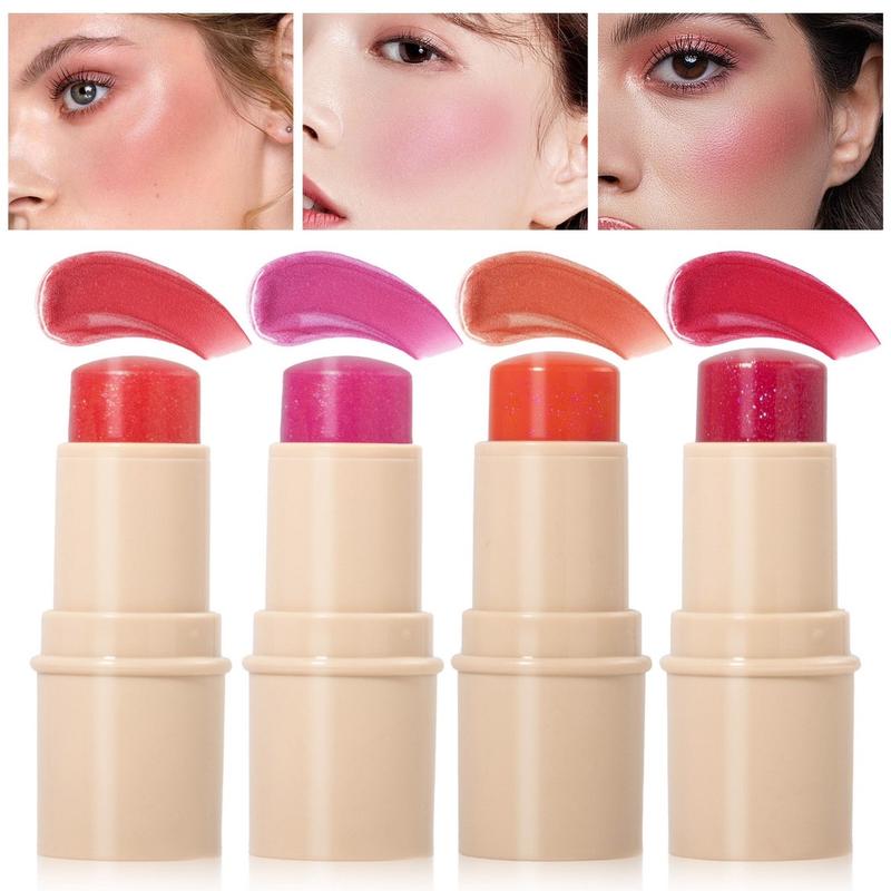 Jelly Blush Stick 4 Colors Fine Glitter Lipstick Blush 2-in-1 Makeup Stick Cosmetic