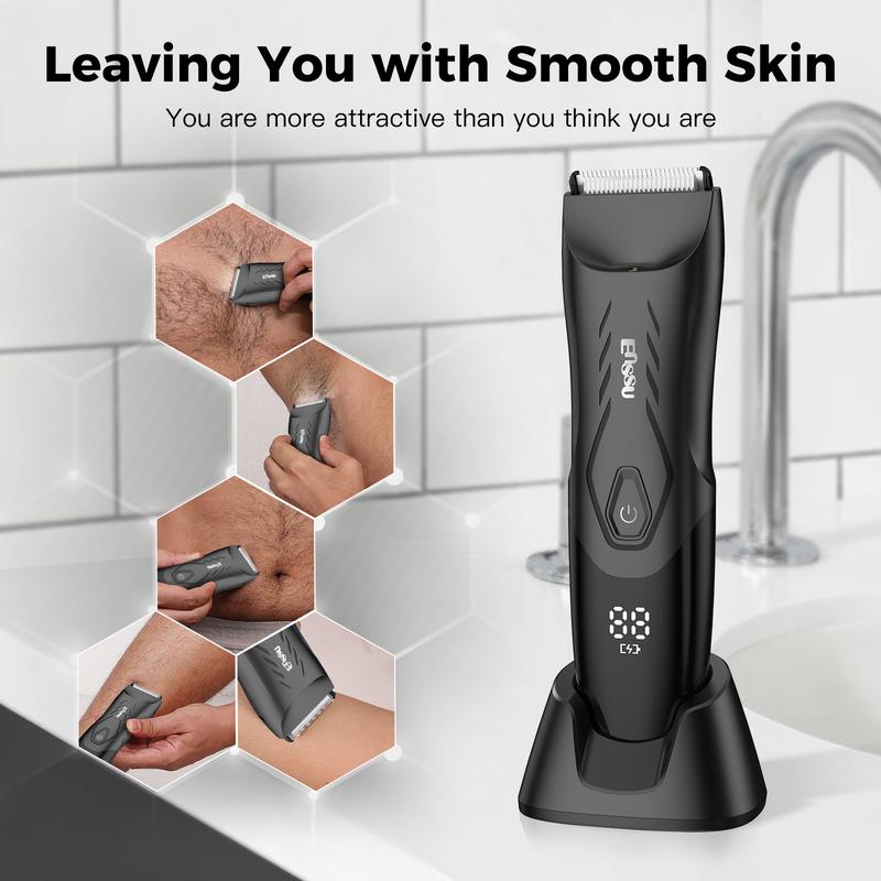 Showerproof Body & Manscaping Trimmer, Body and Intimate Hair Trimmer,USB, Epilator Hair Remover, Replaceable Ceramic Blade Heads, Body Trimmer for Men