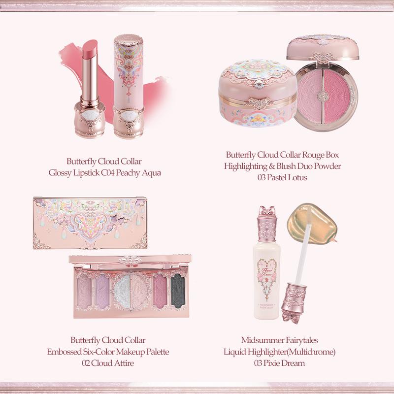 Flower Knows Pink Bliss Set - Holiday Limited Full Face Makeup Set for Cool-Tone, 8 Pieces - Lipstick, Blush, Eyeshadow Palette, Highlighter and Exclusive Gifts