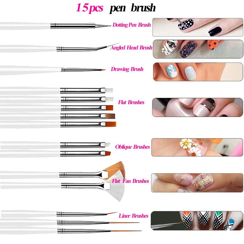 Nail Art Tool Set, 1 Set Nail Art Brush & Nail File & Nail Dotting Pen & Striping Tape, Professional Manicure Tool Set for Home & Salon Use