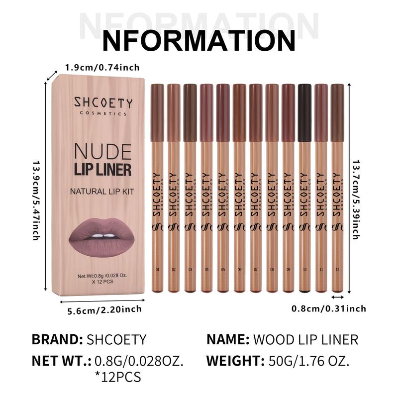 SHCOETY 12 Wood Matte Lipstick Pencil set Nude Long-lasting Makeup line loud Eyeliner Lipliner Cosmetic