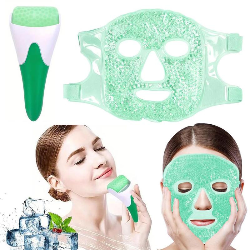 Cold & Hot Use Facial Gel Mask & Massage Ice Roller, 2 Counts set Face Lifting & Firming Skin Care Tool, Professional Skincare Tools for Women