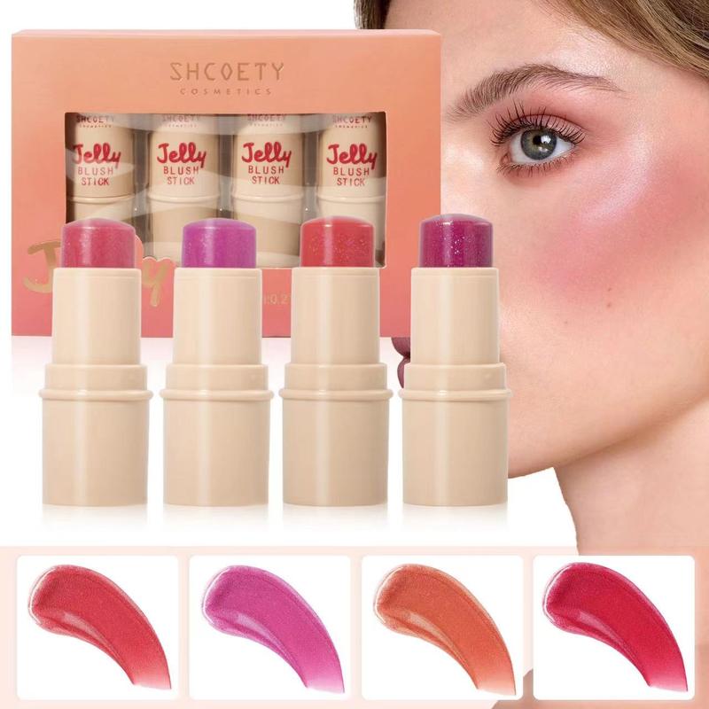 Jelly Blush Stick 4 Colors Fine Glitter Lipstick Blush 2-in-1 Makeup Stick Cosmetic