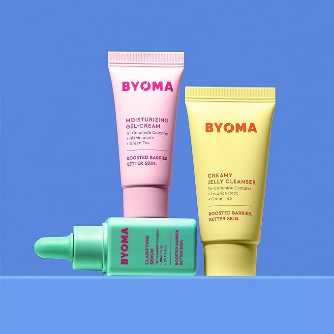 BYOMA So Clear Set - Barrier Repair Skincare Set for Acne Prone Skin - Creamy Jelly Cleanser, Clarifying Face Serum & & Gel-Cream Moisturizer - Unclogs Pores, Targets Blemishes - 30ml, 15ml, 15ml