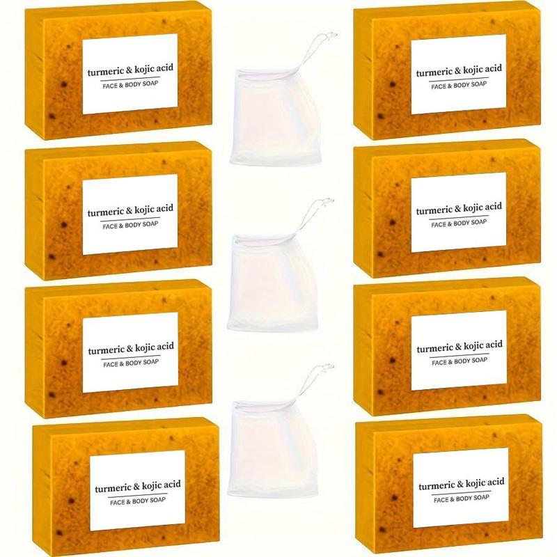 Turmeric Soap Bar Set, 8 Counts set Deep Cleansing Skin Soap with 3 Counts Foaming Net, Gentle Non-irritating Soap for Women & Men