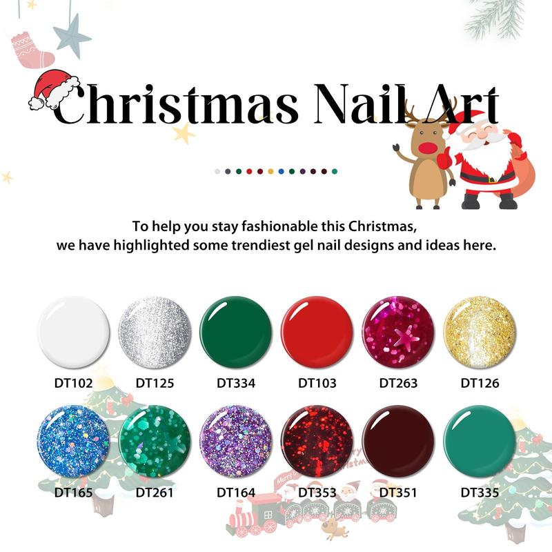 Color Gel Nail Polish Set, 12pcs set Winter Colors Semi Permanent Sparkle Gel Nail Varnish, UV LED Soak Off Gel Nails Lacquer