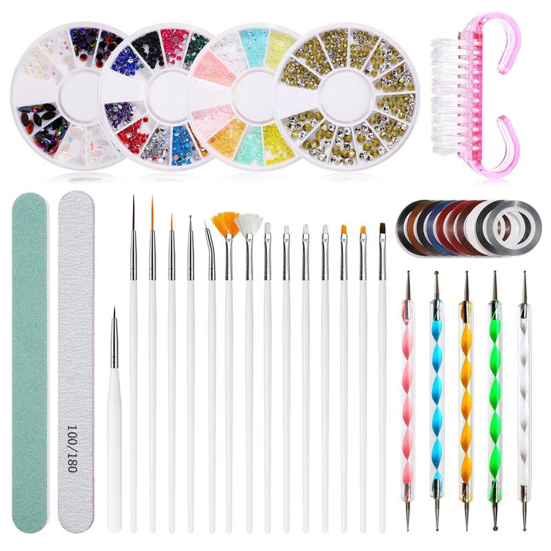 Nail Art Tool Set, 1 Set Nail Art Brush & Nail File & Nail Dotting Pen & Striping Tape, Professional Manicure Tool Set for Home & Salon Use