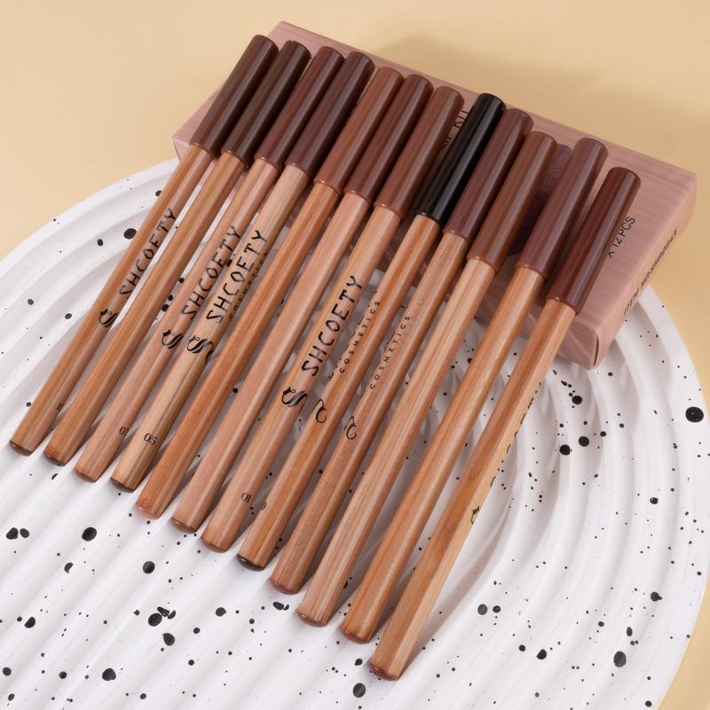 SHCOETY 12 Wood Matte Lipstick Pencil set Nude Long-lasting Makeup line loud Eyeliner Lipliner Cosmetic