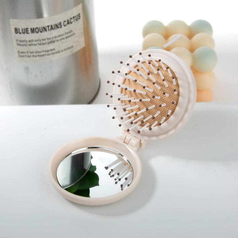 Mini Portable Air Cushion Comb with Mirror, Wet Dry Hair Detailing Comb, Foldable Scalp Massage Comb for Daily Use