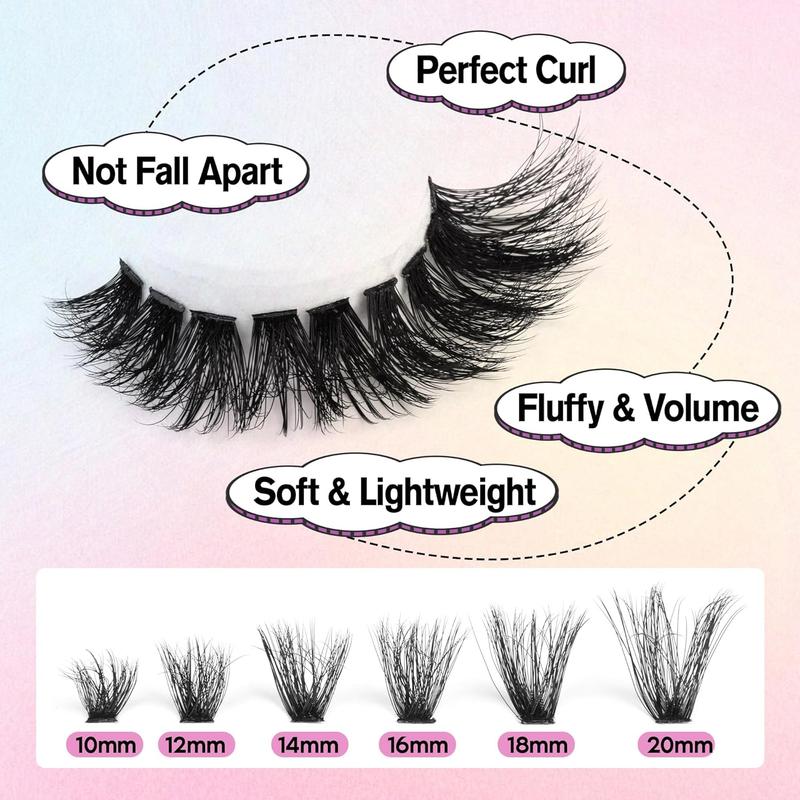 Natural Look Lash Clusters Extensions, 12-20mm Fluffy Individual False Eyelashes with Lash Glue & Lash Tweezers, Self Grafting Eyelash Clusters Eye Makeup Product for Women & Girls, Fall Gift, Meatball In Makeup, Christmas Gift