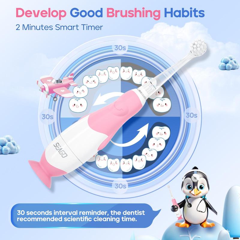 Electric Toothbrush for Kids, 1 Box Rechargeable Toothbrush with 4 Counts Replacement Brush Heads, Intelligent Automatic Toothbrush for Children