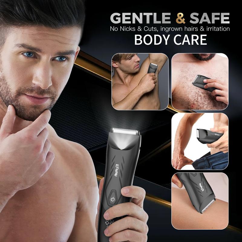 Showerproof Body & Manscaping Trimmer, Body and Intimate Hair Trimmer,USB, Epilator Hair Remover, Replaceable Ceramic Blade Heads, Body Trimmer for Men