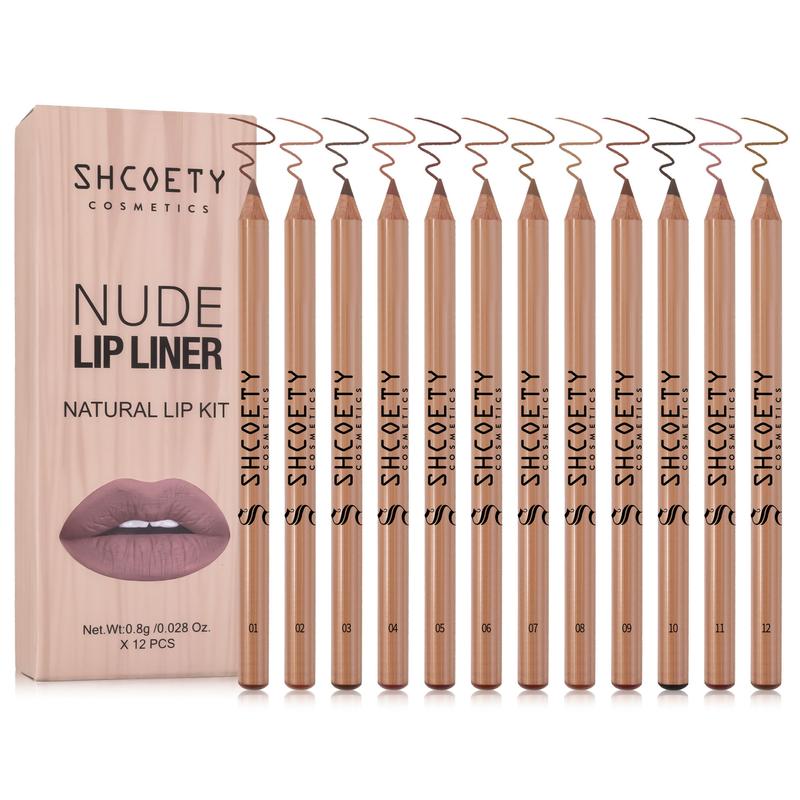 SHCOETY 12 Wood Matte Lipstick Pencil set Nude Long-lasting Makeup line loud Eyeliner Lipliner Cosmetic