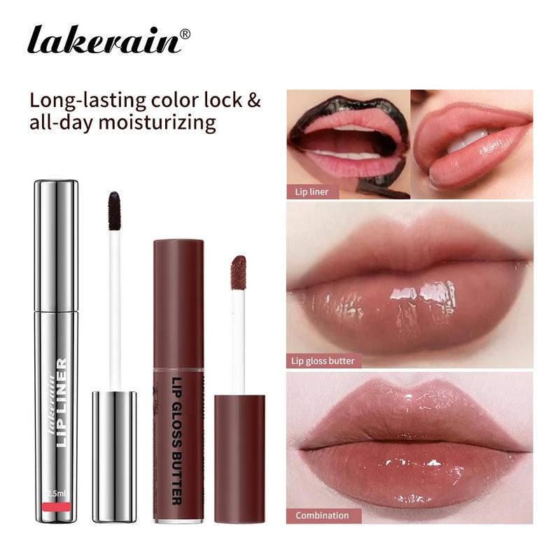 Long Lasting Lip Tint & Lip Liner Set, 1 Count Waterproof Lip Gloss & 1 Count Peel Off Lip Liner, Easy Coloring Lip Sticks, for All Occasions Lip Makeup, Christmas Gift