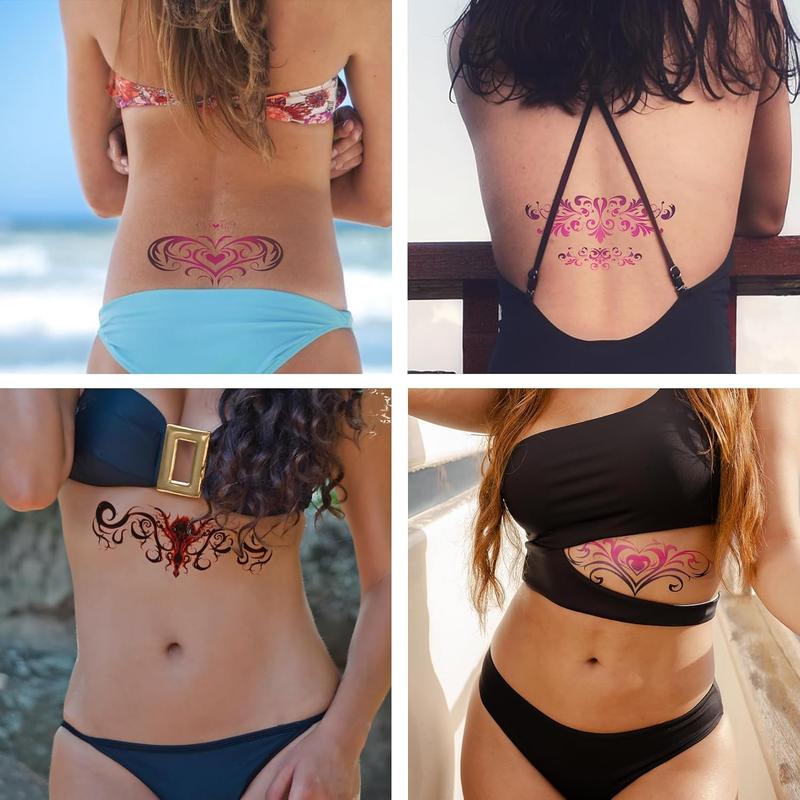 Succubus Belly Temporary Tattoos -8 Sheets of Colourful Heart Designs Cover   For Belly Button   Uterus  Stickers For  Girls Women