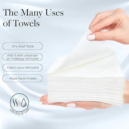 100 Count (2 Box) XL Disposable Face Towels 10” x 12”, 100% Viscose Fibre, Soft & Skin Friendly Face Towelettes Disposable, Facial Tissue Face Wipes for Women Cleansing