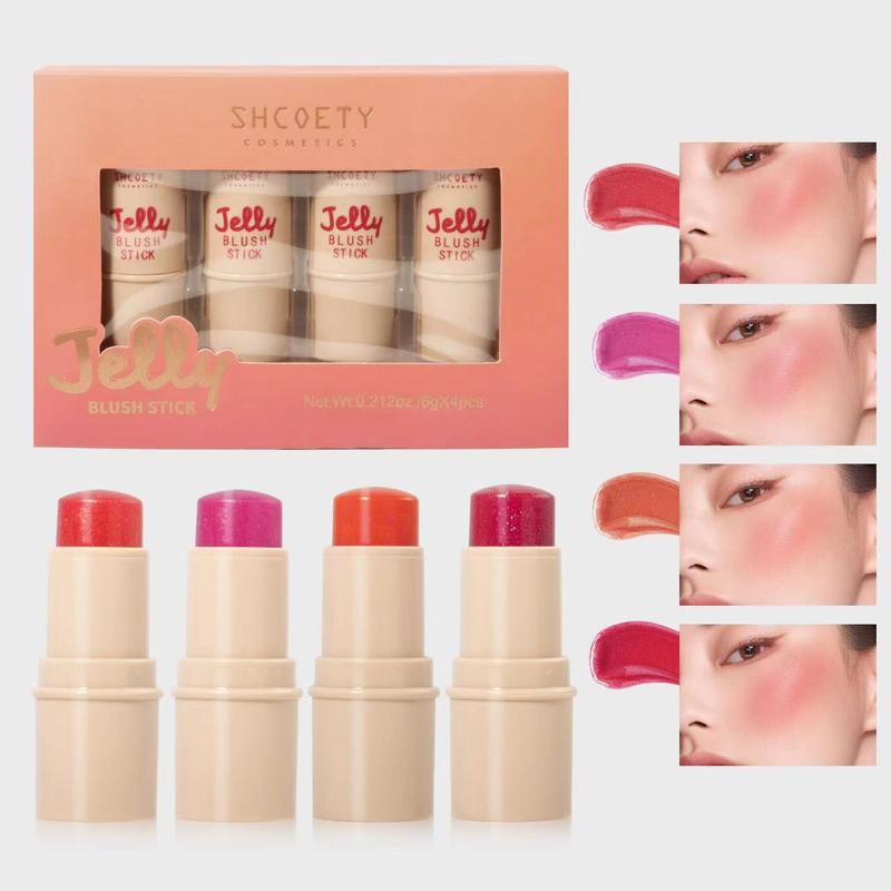 Jelly Blush Stick 4 Colors Fine Glitter Lipstick Blush 2-in-1 Makeup Stick Cosmetic