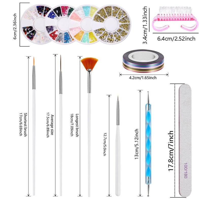 Nail Art Tool Set, 1 Set Nail Art Brush & Nail File & Nail Dotting Pen & Striping Tape, Professional Manicure Tool Set for Home & Salon Use