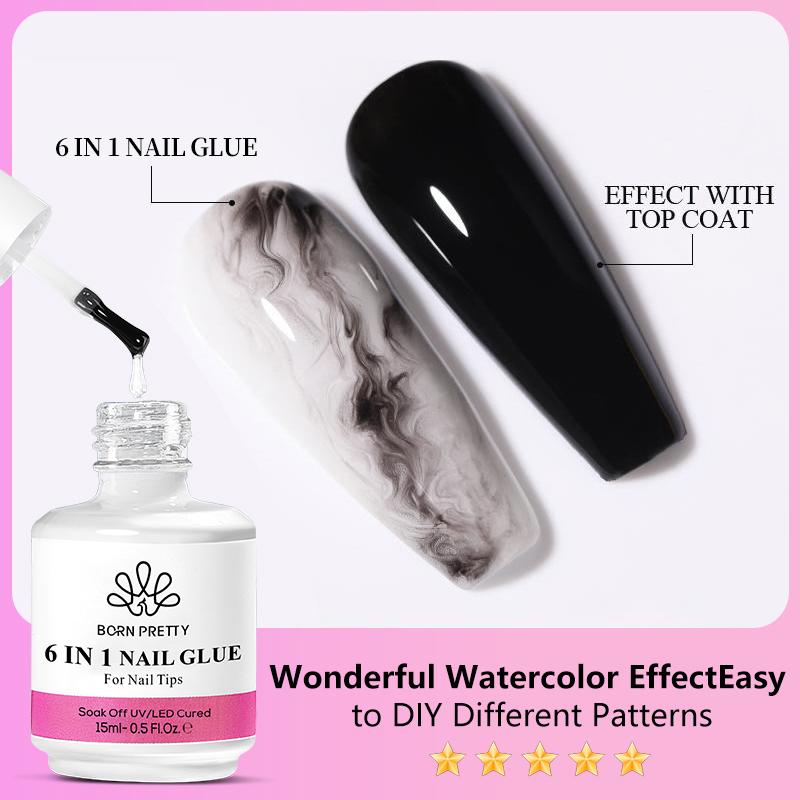 BORN PRETTY 6 in 1 Nail Art Glue 15ml Gel Base Gel Builder Extension Gel Kit for Acrylic Nails False Nail Tips Gel Nail Polish Nail Care