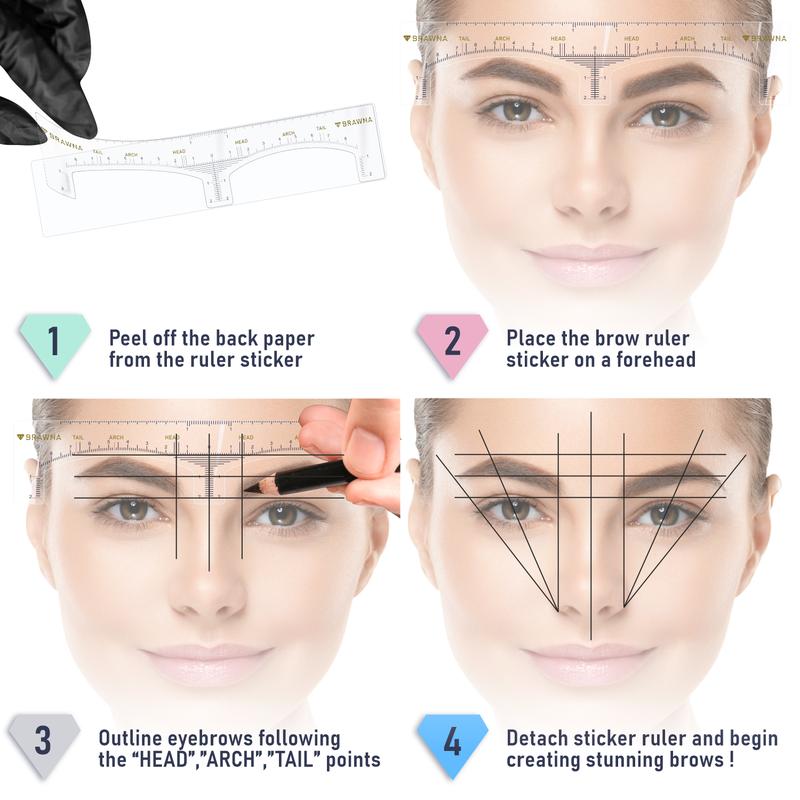 Brawna - Eyebrow Ruler Stencil - 120 Pcs Clear Adhesive Eyebrow Shaping Makeup Smooth