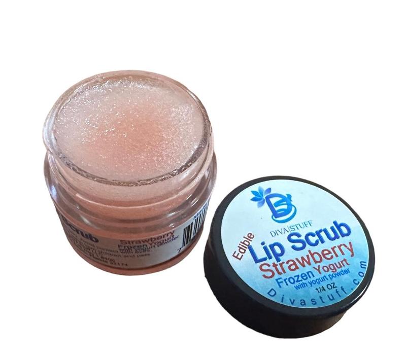 Diva Stuff Strawberry Frozen Yogurt Flavor Lip Scrub, Best Flavor, Hydrates and Exfoliates, Item E27 Skincare Sugar Nourishing Powder Wipe