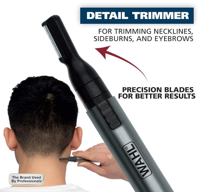 Wahl Micro Groomsman Battery Personal Trimmer for Hygienic Grooming with Rinseable, Interchangeable Heads for Eyebrows, Neckline, Nose, Ears, & Other Detailing - 05640-600