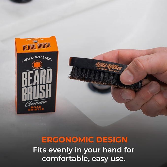 Natural Boar Bristle Beard Brush - Beard and Mustache Grooming Brush with Ergonomic Wooden Handle - Small Travel Pocket Size, Haircare Heatless