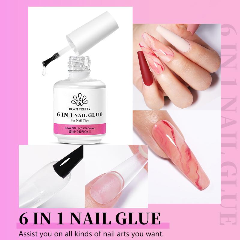 BORN PRETTY 6 in 1 Nail Art Glue 15ml Gel Base Gel Builder Extension Gel Kit for Acrylic Nails False Nail Tips Gel Nail Polish Nail Care