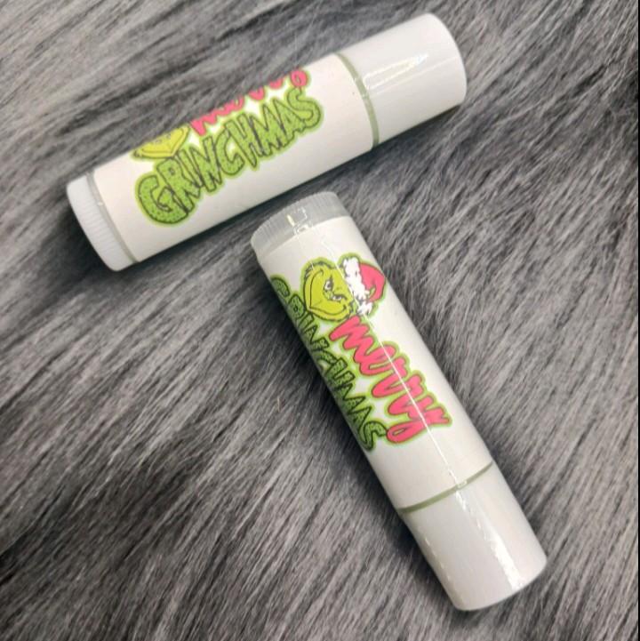 Green Christmas Lip Balm - Organic Beeswax, Shea Butter, Coconut Oil, Vitamin E - Festive Flavors Moisturizing Smooth Skincare