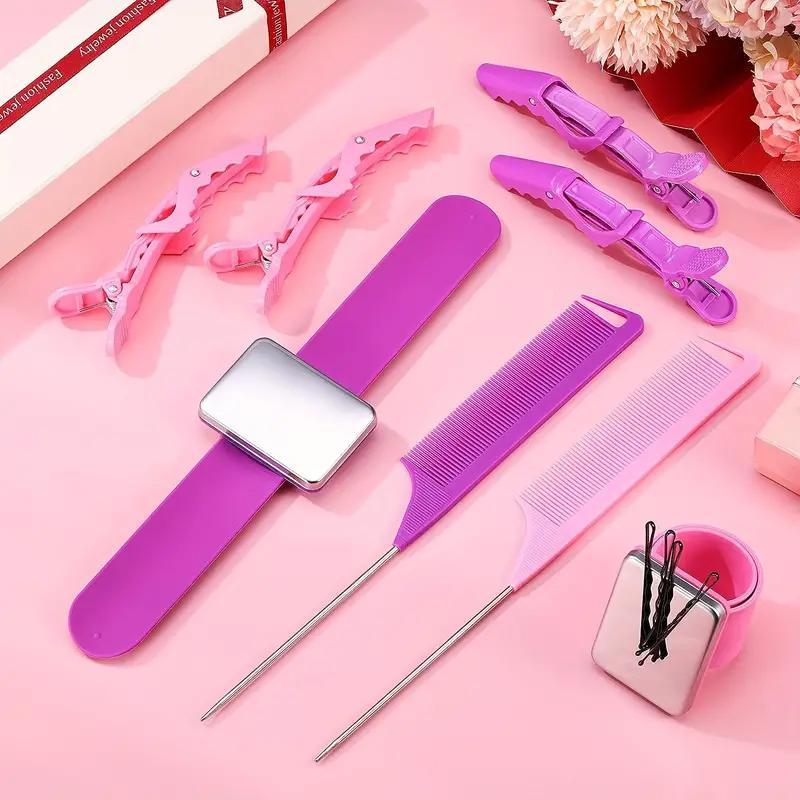 Heatless Hair Braiding Tool Set, 2 Counts Pin Wristband & 4 Counts Braiding Comb & 10pcs Wide Teeth Hair Clip, Hair Styling Accessories for Women & Girls