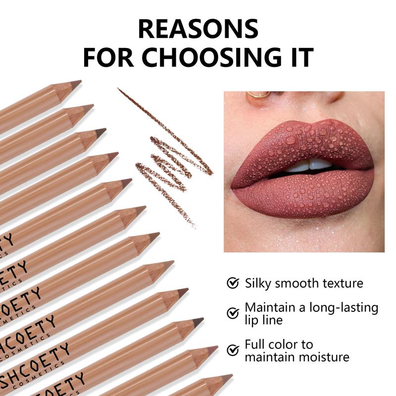 SHCOETY 12 Wood Matte Lipstick Pencil set Nude Long-lasting Makeup line loud Eyeliner Lipliner Cosmetic