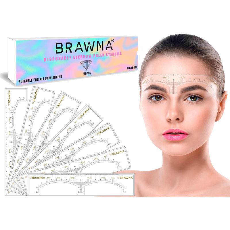 Brawna - Eyebrow Ruler Stencil - 120 Pcs Clear Adhesive Eyebrow Shaping Makeup Smooth