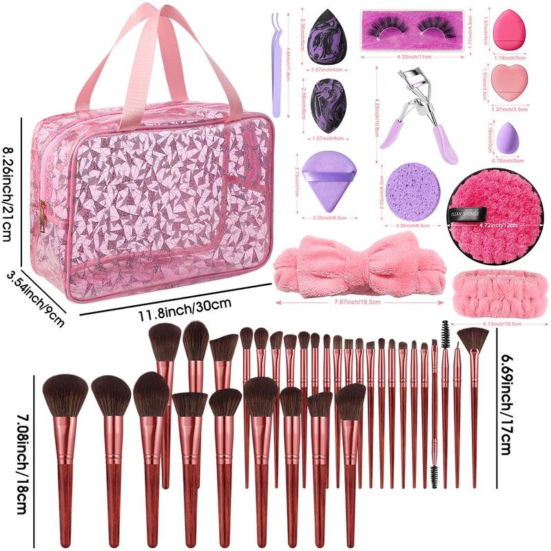 Makeup Tools Set, Makeup Brush & Beauty Blender & Headband & Makeup Bag & Tweezers & Lash Curler & Lash Glue & Eyelash Clusters & Wristband