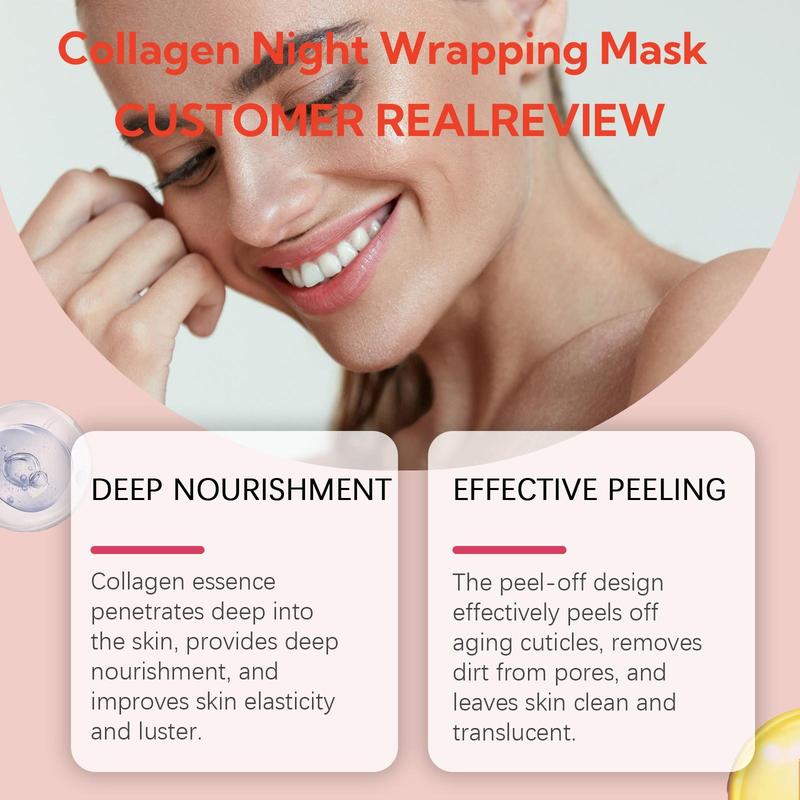 Collagen Night Wrapping Mask, 3 Counts set Hydrating Facial Mask with Brush, Moisturizing Facial Skin Care Mask, Face Mask for Women & Men, Christmas, Christmas Gift