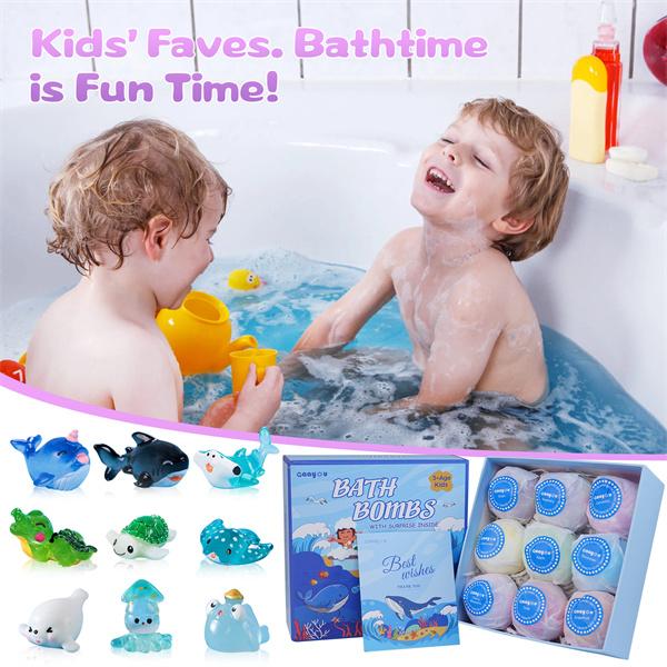 Bath Bombs for Kids with Surprise Inside 9 Pack Bath Bombs Gift Set Natural Organic Bubble Bath Bombs with Ocean Sea Animal Toys for Boys Girls Toddlers