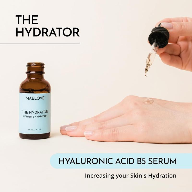 Maelove Hydrator Hyaluronic Acid Serum w Vitamin B5, Unscented, Lightweight & Non Greasy Formula w Panthenol & Resveratrol for Ultimate Hydration & Youthful Dewy Glow, Reduces Fine Lines & Wrinkles, USA Made