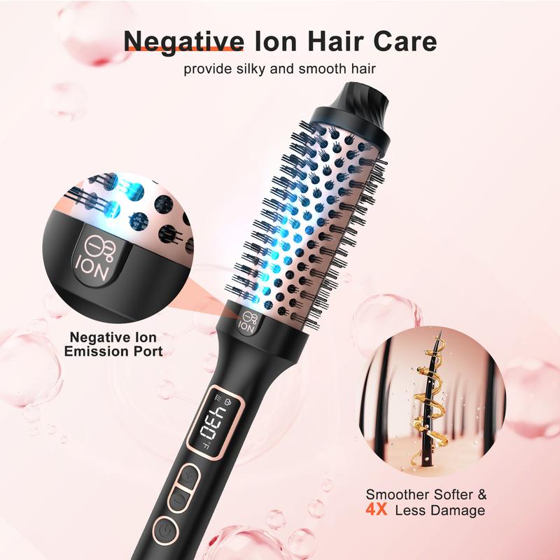 Nimmu Thermal Brush,1 1 2 Inch Ionic Heated Round Brush,Digital Display 10 Temps Ceramic Negatives Ions 1.5 Inch Comb,Dual Voltage Fast 20s Heating,Use with Rotatable Power Cord,Hair Shinier & Smoother for Travel Home Salon Birthday Gift curling irons