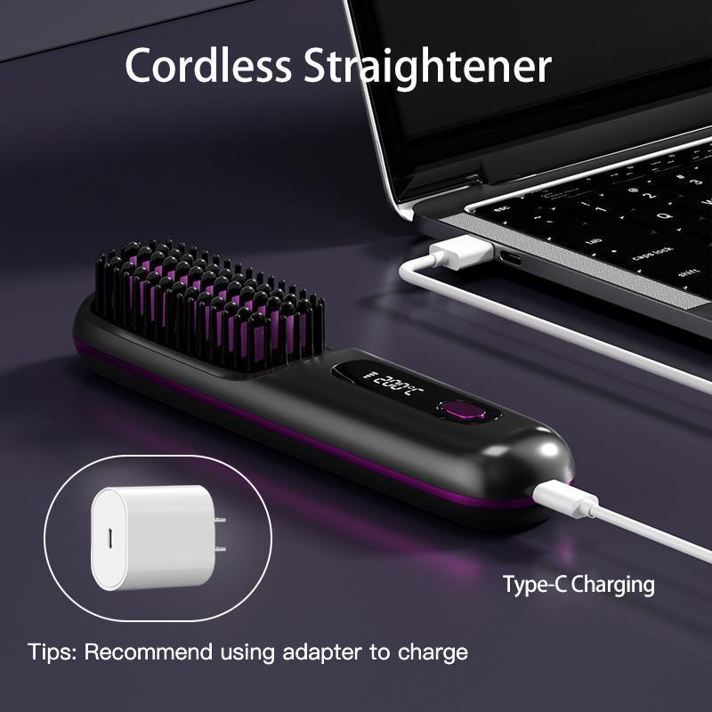 Portable Cordless Hair Straightener Brush with LED Temperature Display, Rechargeable Diffuser Hair Straightener with 2 Hair Clips, Winter Hair Styling Tool for Home & Travel, Christmas Gift, Stocking Fillers, New Year Gift, Thanksgiving Gift, Winter Gift