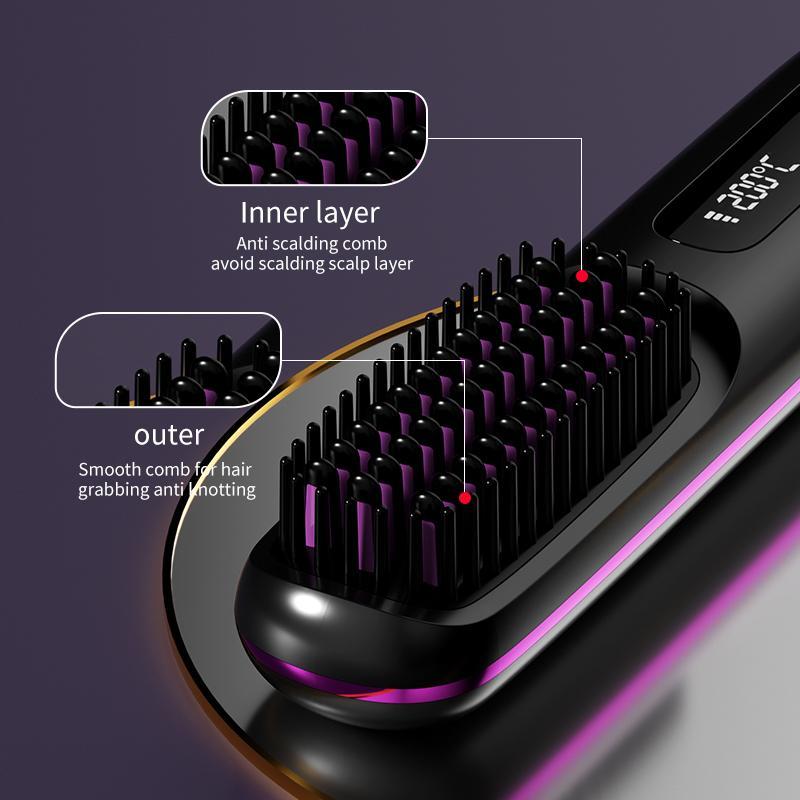 Portable Cordless Hair Straightener Brush with LED Temperature Display, Rechargeable Diffuser Hair Straightener with 2 Hair Clips, Winter Hair Styling Tool for Home & Travel, Christmas Gift, Stocking Fillers, New Year Gift, Thanksgiving Gift, Winter Gift