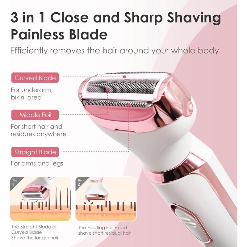 Rechargeable 4-in-1 Electric Razor for Women - Painless HairTrimmer for Face, Nose, Eyebrows, Beard, Mustache, Arm, LegArmpit, and Bikini -Portable Body Shavers Set rechargeablegrooming kit Portable Rechargeable