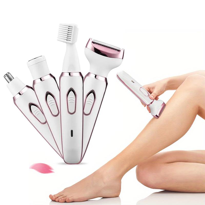 Rechargeable 4-in-1 Electric Razor for Women - Painless HairTrimmer for Face, Nose, Eyebrows, Beard, Mustache, Arm, LegArmpit, and Bikini -Portable Body Shavers Set rechargeablegrooming kit Portable Rechargeable