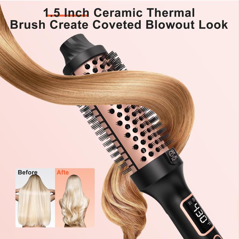 Nimmu Thermal Brush,1 1 2 Inch Ionic Heated Round Brush,Digital Display 10 Temps Ceramic Negatives Ions 1.5 Inch Comb,Dual Voltage Fast 20s Heating,Use with Rotatable Power Cord,Hair Shinier & Smoother for Travel Home Salon Birthday Gift curling irons