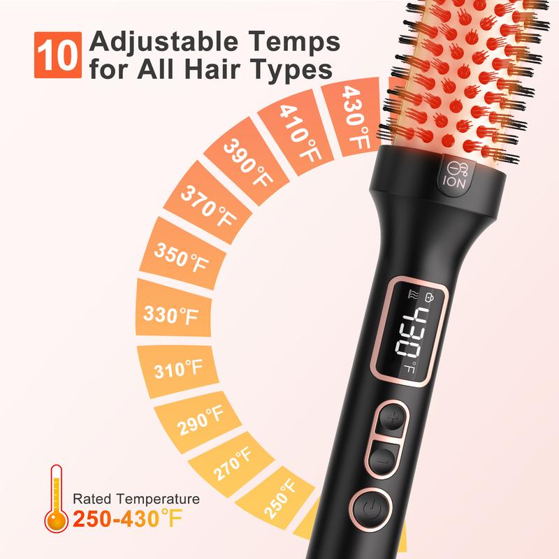 Nimmu Thermal Brush,1 1 2 Inch Ionic Heated Round Brush,Digital Display 10 Temps Ceramic Negatives Ions 1.5 Inch Comb,Dual Voltage Fast 20s Heating,Use with Rotatable Power Cord,Hair Shinier & Smoother for Travel Home Salon Birthday Gift curling irons